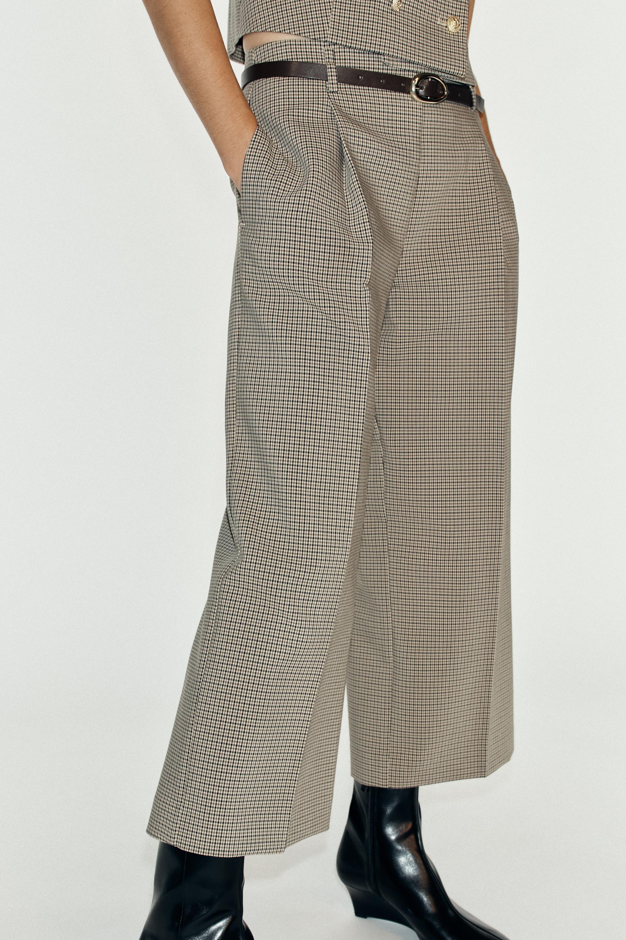 PLAID BELTED PANTS